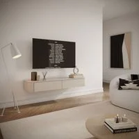 Vue 4 du meuble TV suspendu Selsey Luvio Slim 140 cm gris cachemire