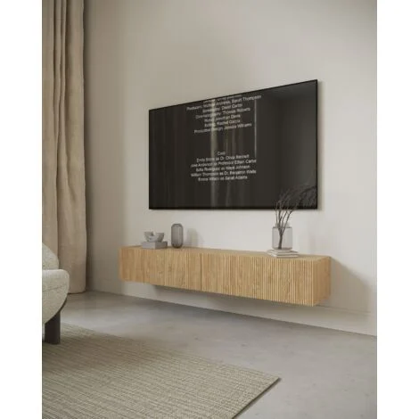 Vue 3 du meuble TV suspendu Selsey Nolie 175 cm chêne huilé