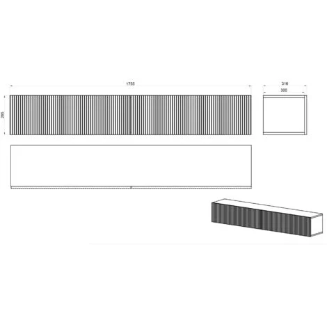 Vue 4 du meuble TV suspendu Selsey Nolie 175 cm chêne huilé
