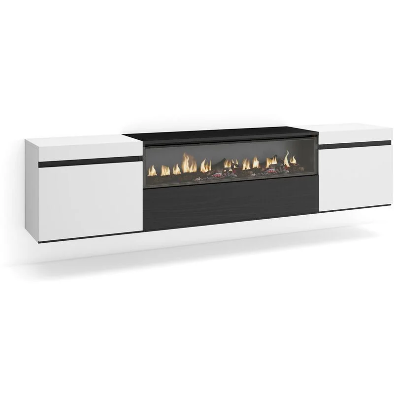 Vue 2 du meuble TV suspendu Skraut Home 102 cm avec cheminée électrique