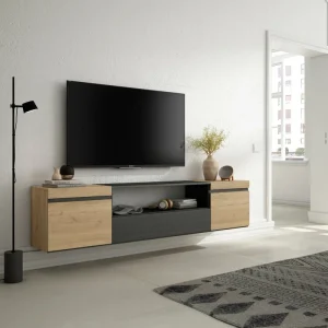 Meuble TV suspendu Skraut Home 200 cm noir et chêne image principale