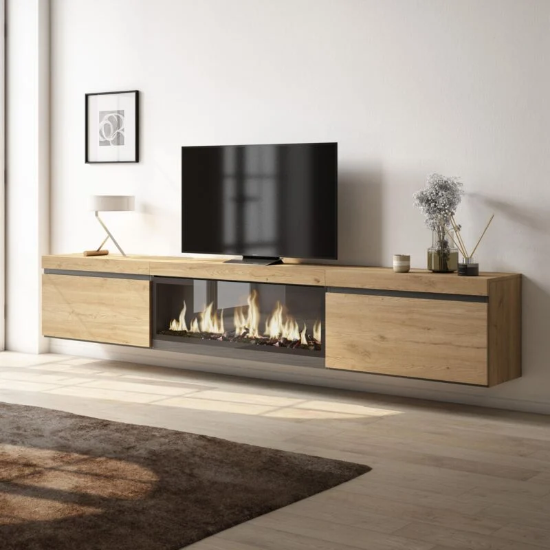 Avis meuble TV suspendu Skraut Home 267 cm avec cheminée électrique