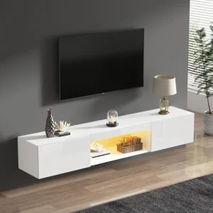 Meuble TV suspendu Stilvora 160 cm blanc brillant avec LED image principale