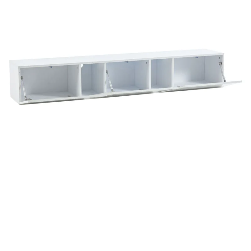 Vue 4 du meuble TV suspendu Tanant 180 cm blanc brillant avec LED