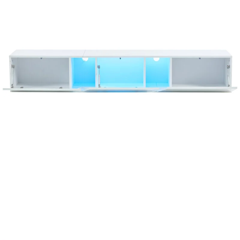 Vue 5 du meuble TV suspendu Tanant 180 cm blanc brillant avec LED