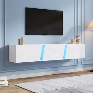 Meuble TV suspendu Tanant 180 cm blanc brillant avec LED image principale