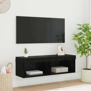 Meuble TV suspendu Torana 100 cm noir et chêne image principale