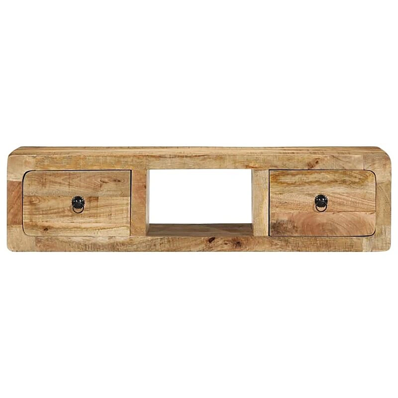 Vue 2 du meuble TV suspendu vidaXL 100 cm bois massif manguier brut