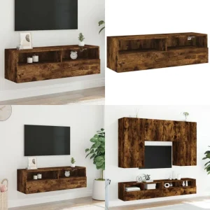 Meuble TV suspendu Vidaxl 100 cm chêne fumé image principale