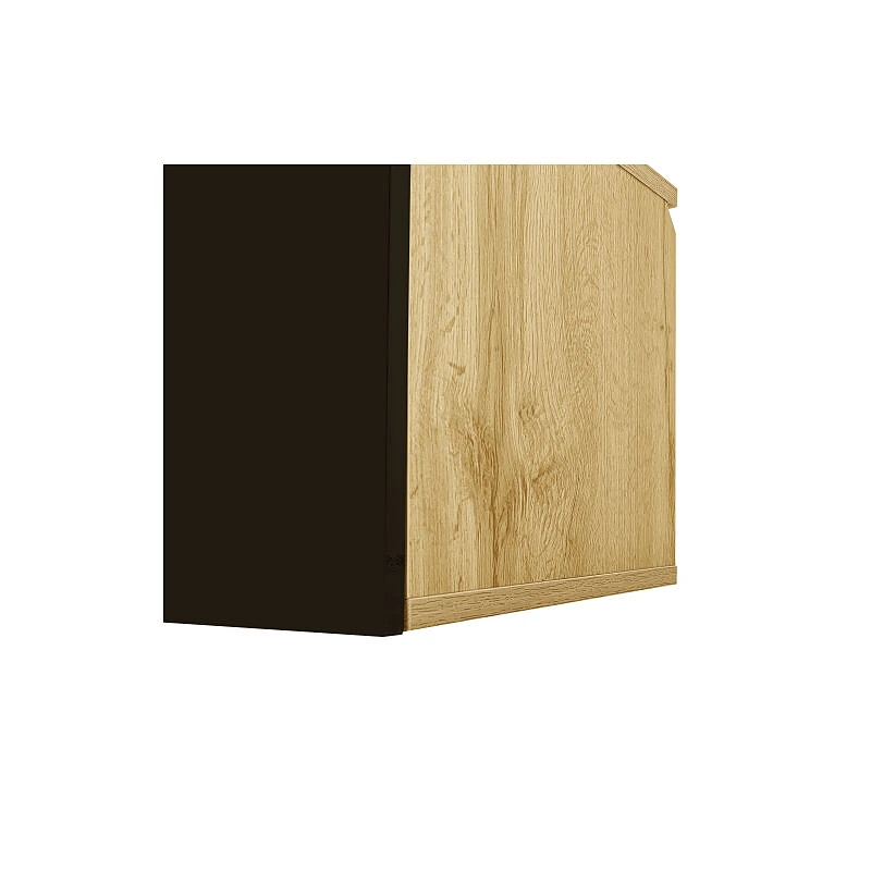 Vue 4 du meuble TV suspendu Wishdor 180 cm noir et bois avec LED