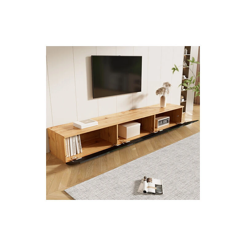 Avis meuble TV suspendu Wishdor 180 cm noir et bois avec LED