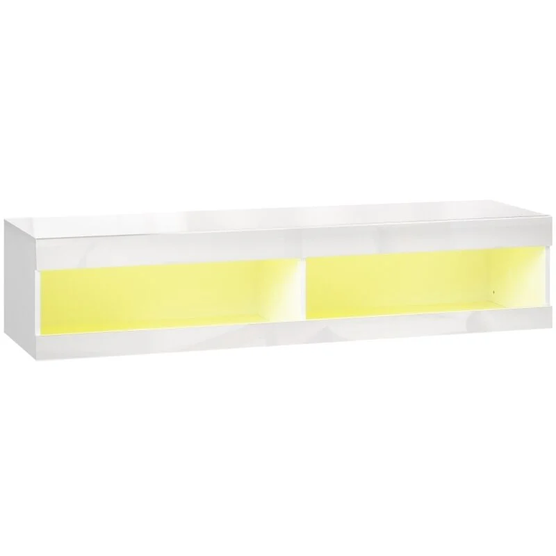 Vue 2 du meuble TV suspendu Zeve 140 cm blanc brillant avec LED