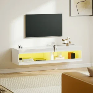 Meuble TV suspendu Zeve 140 cm avec LED blanc image principale