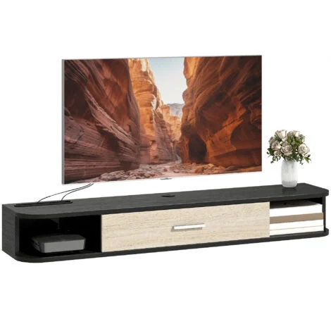Vue 2 du meuble TV suspendu Mixhome 120 cm noir