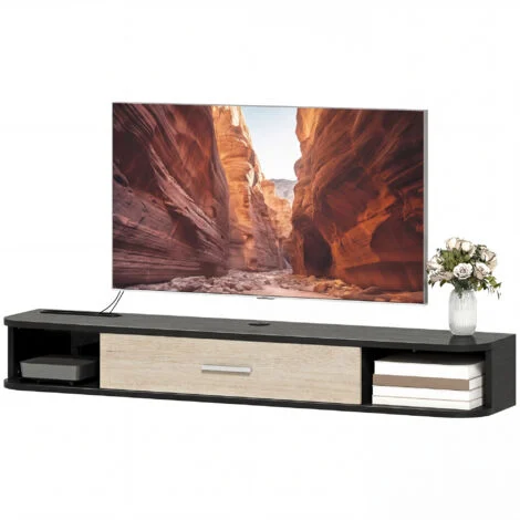 Vue 3 du meuble TV suspendu Mixhome 120 cm noir