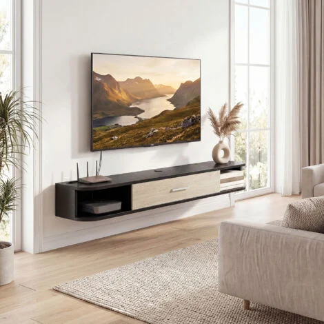 Vue 5 du meuble TV suspendu Mixhome 120 cm noir