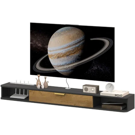 Vue 3 du meuble TV suspendu Mixhome 160 cm gris