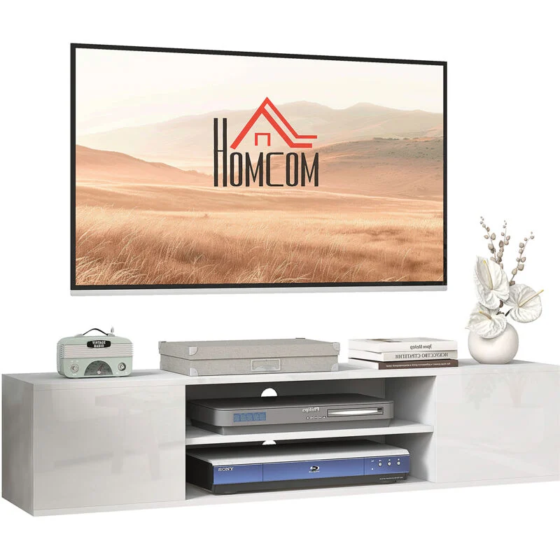 Vue 2 du meuble TV suspendu RDTD 140 cm blanc