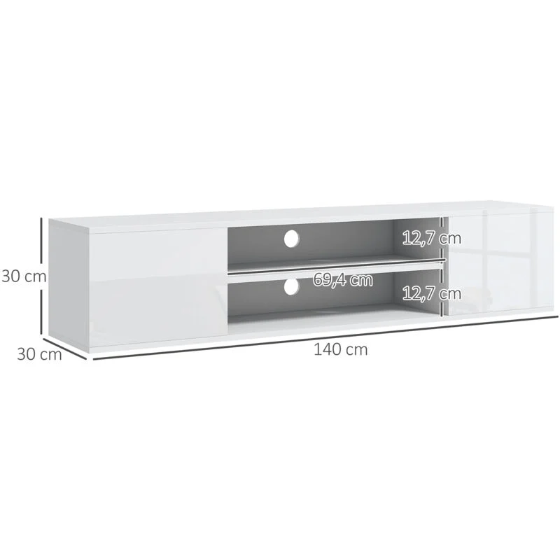 Vue 3 du meuble TV suspendu RDTD 140 cm blanc