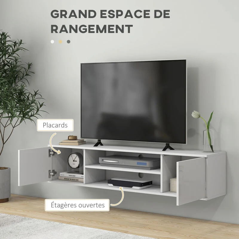 Vue 5 du meuble TV suspendu RDTD 140 cm blanc