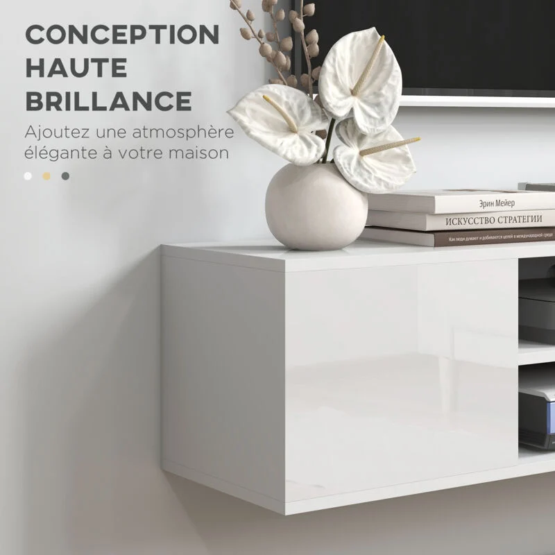 Vue 6 du meuble TV suspendu RDTD 140 cm blanc