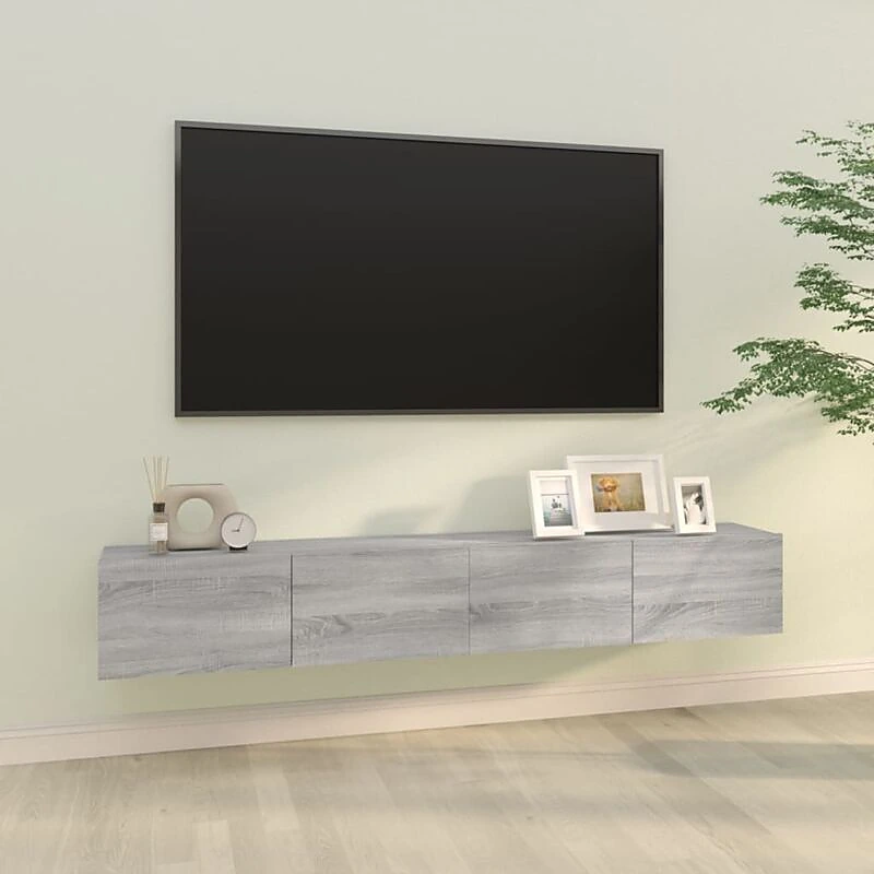 Vue 2 du meuble TV suspendu vidaXL 100 cm bois et gris