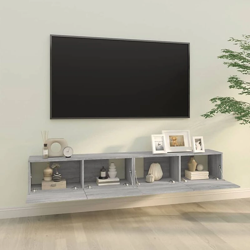 Vue 3 du meuble TV suspendu vidaXL 100 cm bois et gris