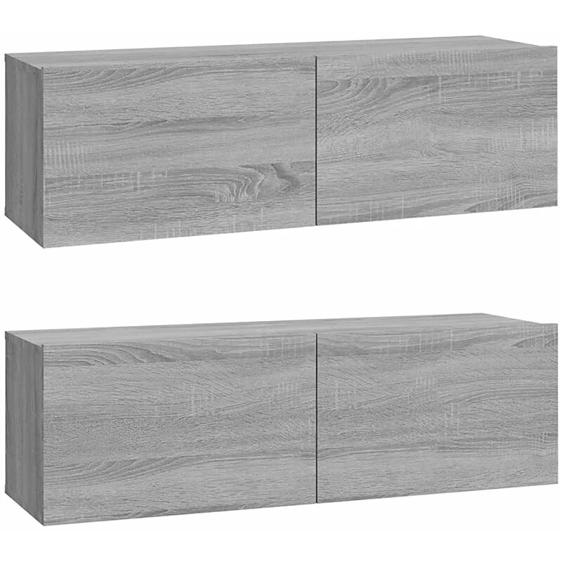 Vue 4 du meuble TV suspendu vidaXL 100 cm bois et gris