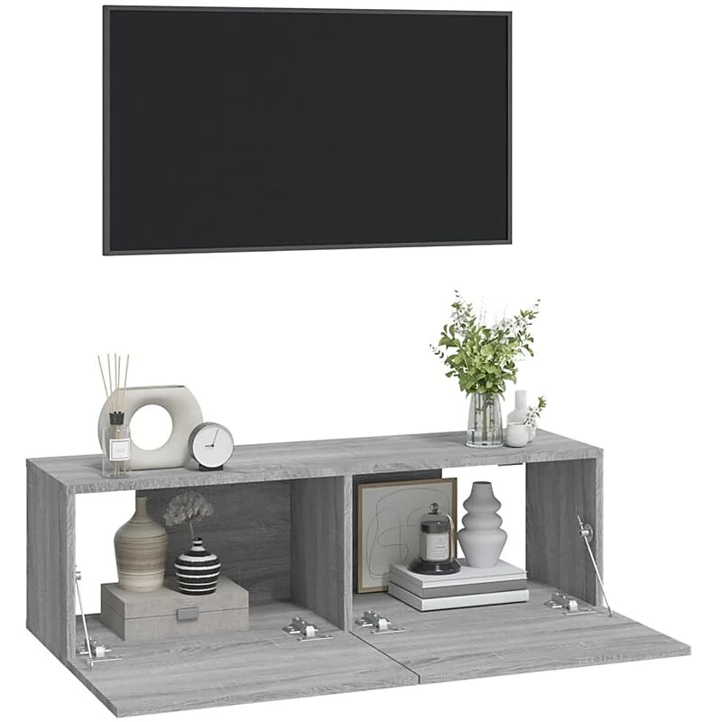 Vue 5 du meuble TV suspendu vidaXL 100 cm bois et gris